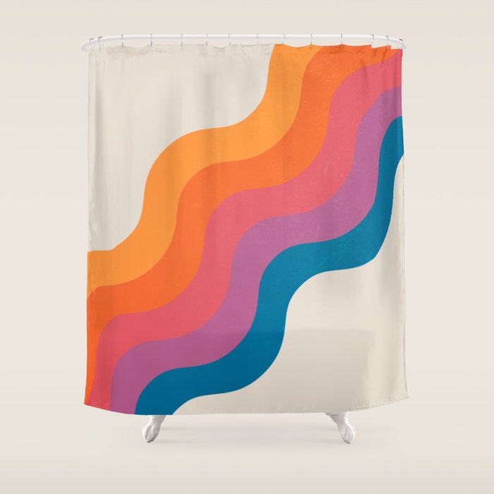 Vintage California Sun: Slanted Stripes Shower Curtain Gallery Image 1