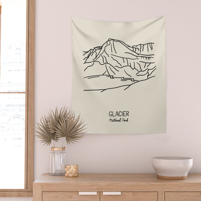Glacier National Park Black on Cream Wall Tapestry Gallery Image 2