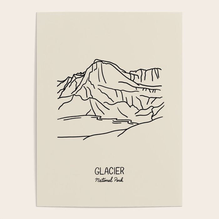 Glacier National Park Black on Cream Poster Gallery Image 4