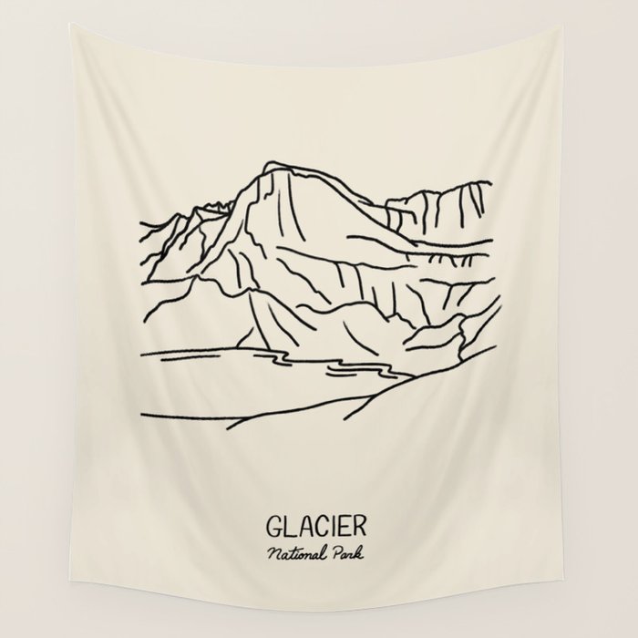 Glacier National Park Black on Cream Wall Tapestry Gallery Image 4