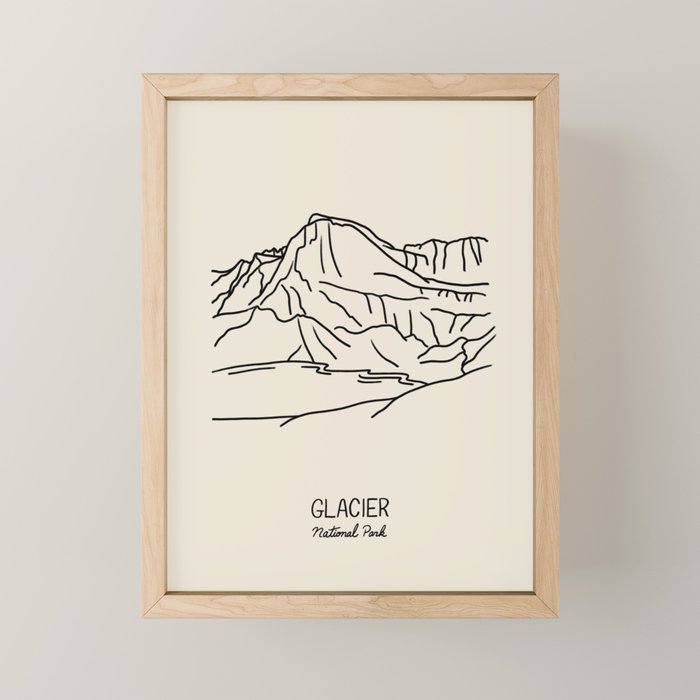 Glacier National Park Black on Cream Mini Art Print Gallery Image 1