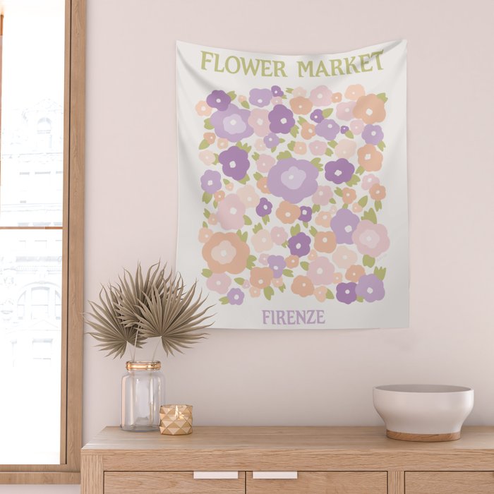 Flower Market Florence Abstract Lavender Flowers Wall Tapestry Gallery Image 2