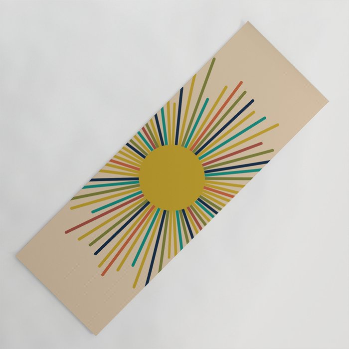 Multicolor Sunburst - Mid Century Modern Sun in Mid Mod Colors on Beige Yoga Mat Gallery Image 1