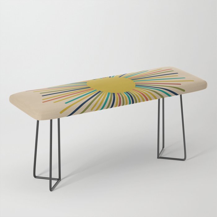 Multicolor Sunburst - Mid Century Modern Sun in Mid Mod Colors on Beige Bench Gallery Image 1