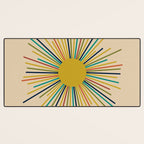 Multicolor Sunburst - Mid Century Modern Sun in Mid Mod Colors on Beige Desk Mat Gallery Image 3