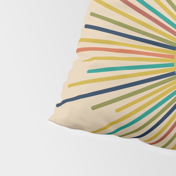 Multicolor Sunburst - Mid Century Modern Sun in Mid Mod Colors on Beige Pillow Sham Gallery Image 4