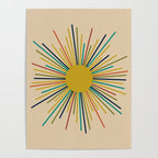 Multicolor Sunburst - Mid Century Modern Sun in Mid Mod Colors on Beige Poster Gallery Image 4