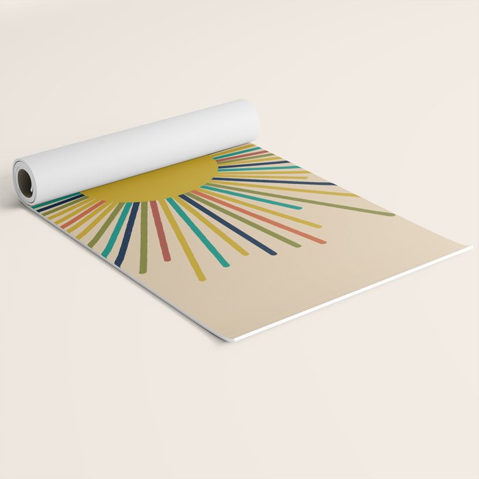 Multicolor Sunburst - Mid Century Modern Sun in Mid Mod Colors on Beige Yoga Mat Gallery Image 2