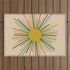 Multicolor Sunburst - Mid Century Modern Sun in Mid Mod Colors on Beige Outdoor Rug Gallery Image 1