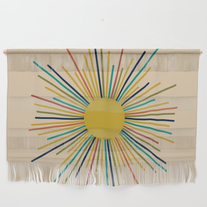 Multicolor Sunburst - Mid Century Modern Sun in Mid Mod Colors on Beige Wall Hanging Gallery Image 1