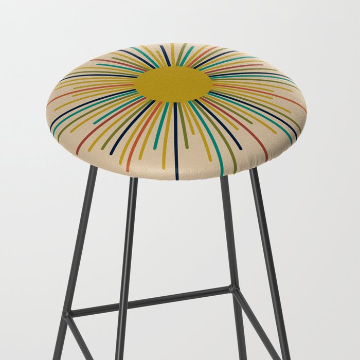 Multicolor Sunburst - Mid Century Modern Sun in Mid Mod Colors on Beige Stool Gallery Image 2