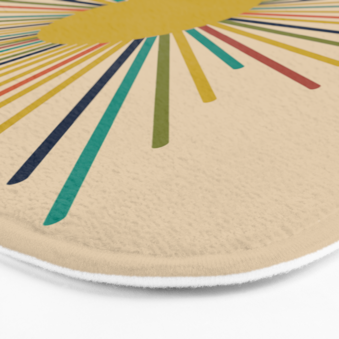 Multicolor Sunburst - Mid Century Modern Sun in Mid Mod Colors on Beige Bath Mat Gallery Image 3