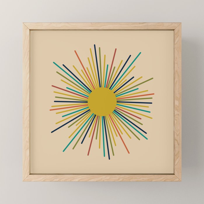 Multicolor Sunburst - Mid Century Modern Sun in Mid Mod Colors on Beige Mini Art Print Gallery Image 1