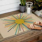 Multicolor Sunburst - Mid Century Modern Sun in Mid Mod Colors on Beige Outdoor Rug Gallery Image 2