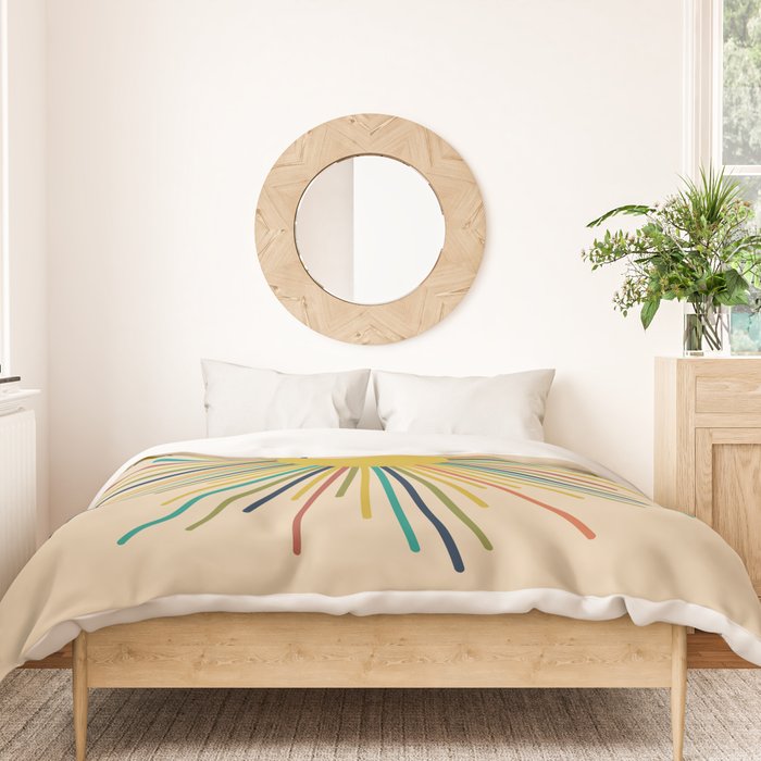 Multicolor Sunburst - Mid Century Modern Sun in Mid Mod Colors on Beige Duvet Cover Gallery Image 3