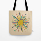Multicolor Sunburst - Mid Century Modern Sun in Mid Mod Colors on Beige Tote Bag Gallery Image 1