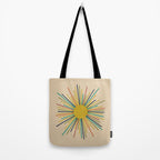 Multicolor Sunburst - Mid Century Modern Sun in Mid Mod Colors on Beige Tote Bag Gallery Image 2