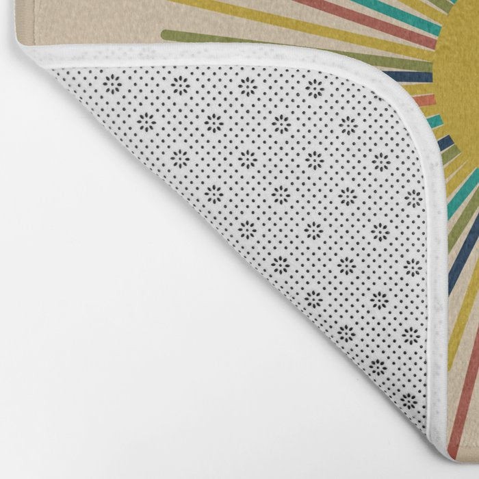 Multicolor Sunburst - Mid Century Modern Sun in Mid Mod Colors on Beige Bath Mat Gallery Image 2