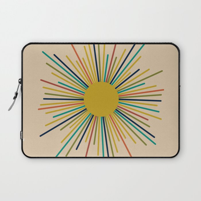 Multicolor Sunburst - Mid Century Modern Sun in Mid Mod Colors on Beige Laptop Sleeve Gallery Image 1