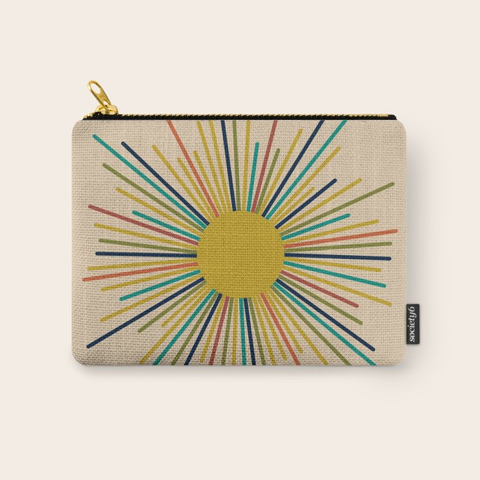 Multicolor Sunburst - Mid Century Modern Sun in Mid Mod Colors on Beige Carry All Pouch Gallery Image 1