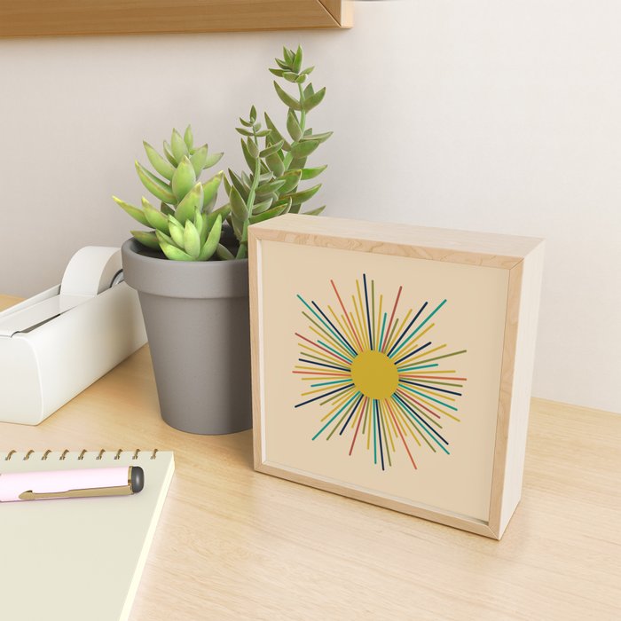 Multicolor Sunburst - Mid Century Modern Sun in Mid Mod Colors on Beige Mini Art Print Gallery Image 2