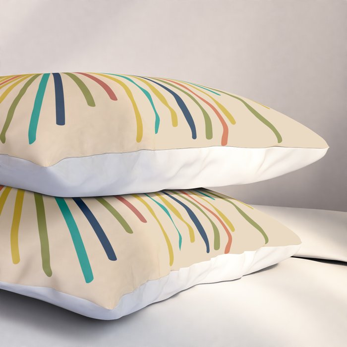 Multicolor Sunburst - Mid Century Modern Sun in Mid Mod Colors on Beige Pillow Sham Gallery Image 3