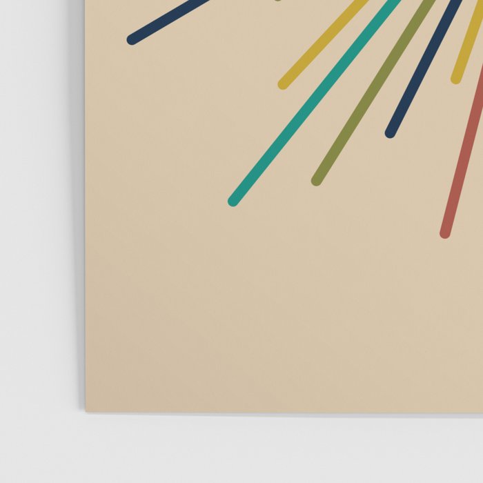 Multicolor Sunburst - Mid Century Modern Sun in Mid Mod Colors on Beige Poster Gallery Image 3