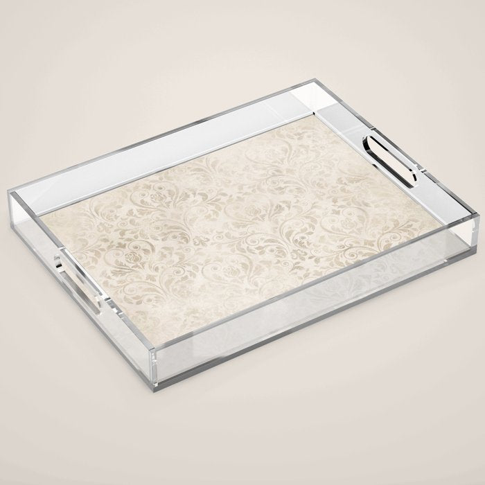 Elegant Ivory Damask 2 Acrylic Tray Gallery Image 1