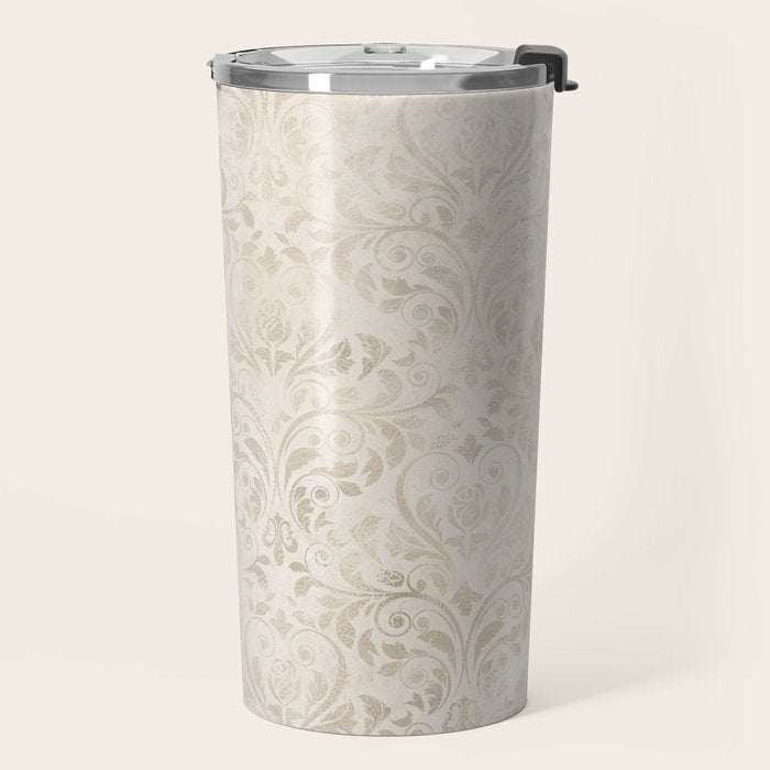Elegant Ivory Damask 2 Travel Mug Gallery Image 2