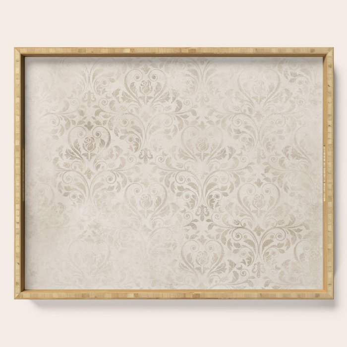 Elegant Ivory Damask 2 Serving Tray Gallery Image 1