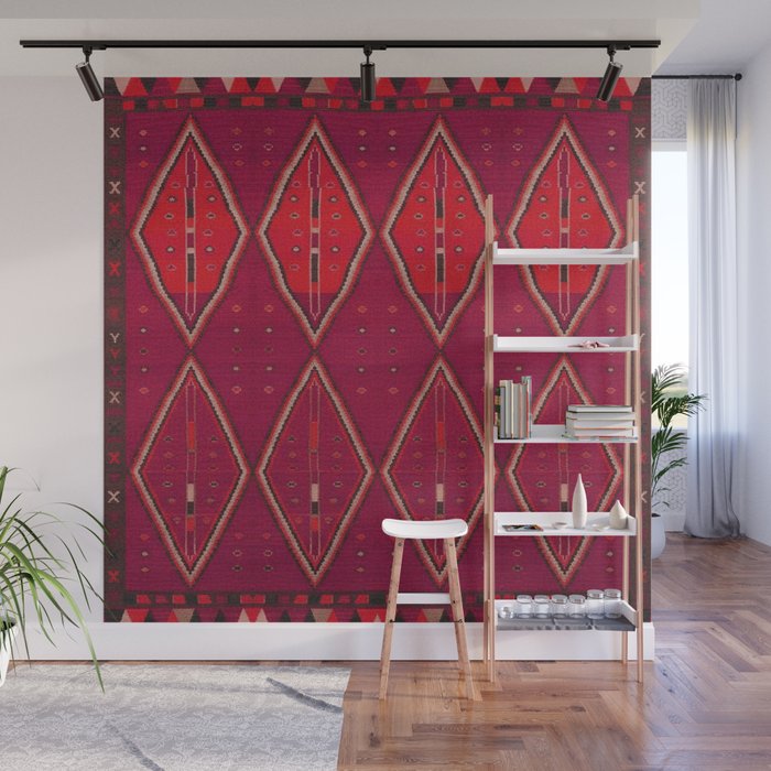 The Crimson Symmetry Handwoven Tribal Kilim Art Wall Mural Gallery Image 1