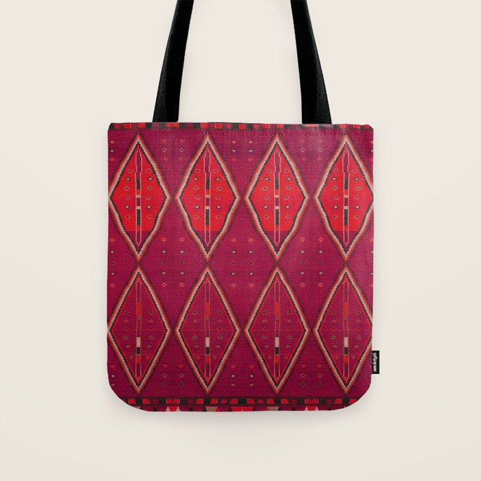 The Crimson Symmetry Handwoven Tribal Kilim Art Tote Bag Gallery Image 1