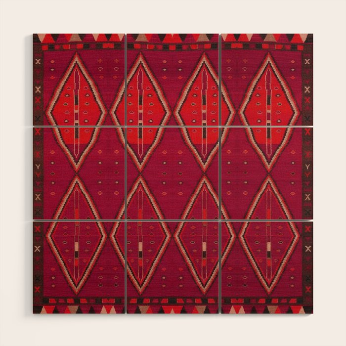 The Crimson Symmetry Handwoven Tribal Kilim Art Wood Wall Art Gallery Image 1