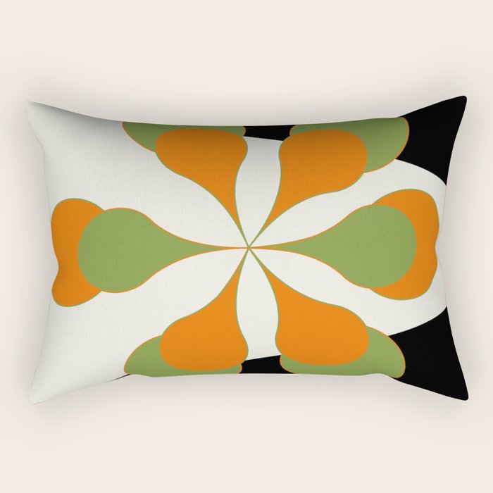 Mid-Century Modern Art 1.4 - Green & Orange Flower Rectangular Pillow Gallery Image 1