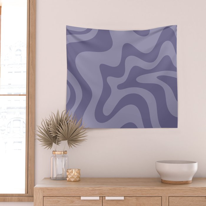 Retro Liquid Swirl Abstract Pattern in Double Purple Wall Tapestry Gallery Image 2