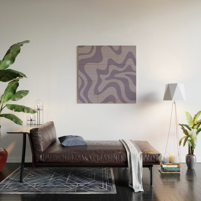 Retro Liquid Swirl Abstract Pattern in Double Purple Wood Wall Art Gallery Image 2