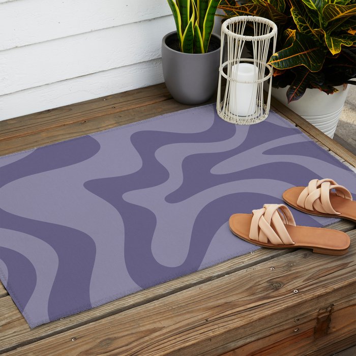Retro Liquid Swirl Abstract Pattern in Double Purple Outdoor Rug Gallery Image 2