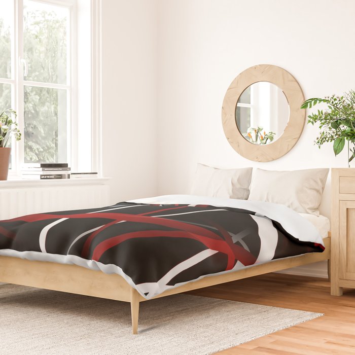 Seamless Red and White Stripes on A Black Background Duvet Cover Gallery Image 2