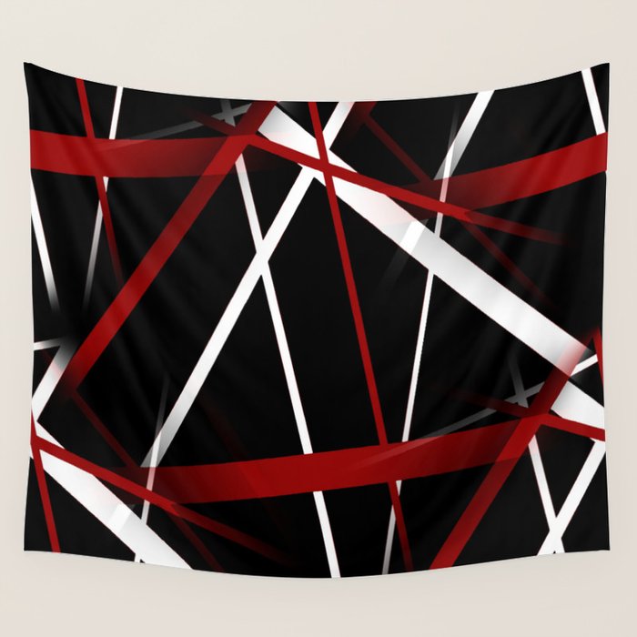 Seamless Red and White Stripes on A Black Background Wall Tapestry Gallery Image 1