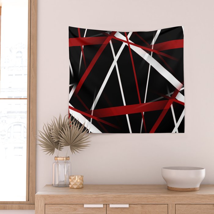 Seamless Red and White Stripes on A Black Background Wall Tapestry Gallery Image 2