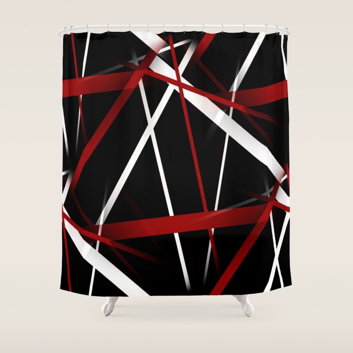 Seamless Red and White Stripes on A Black Background Shower Curtain Gallery Image 1