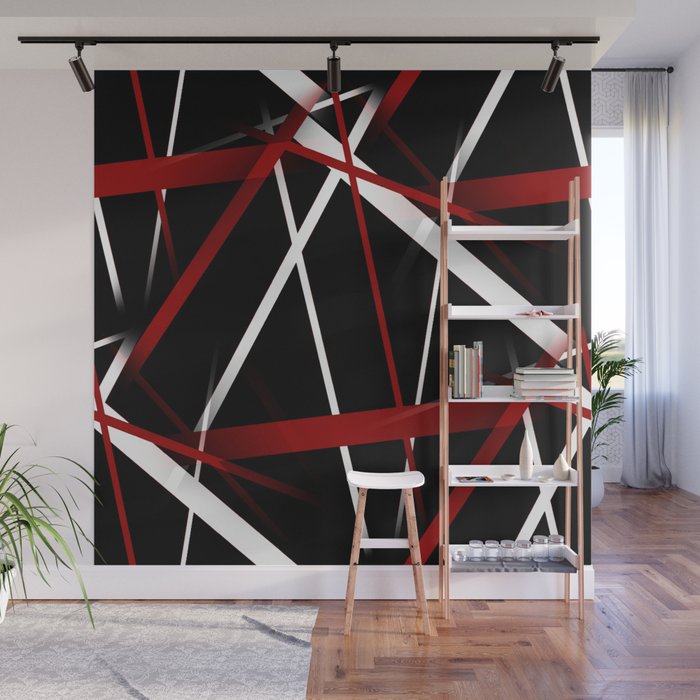 Seamless Red and White Stripes on A Black Background Wall Mural Gallery Image 1