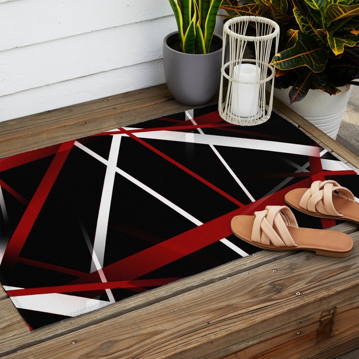 Seamless Red and White Stripes on A Black Background Outdoor Rug Gallery Image 2