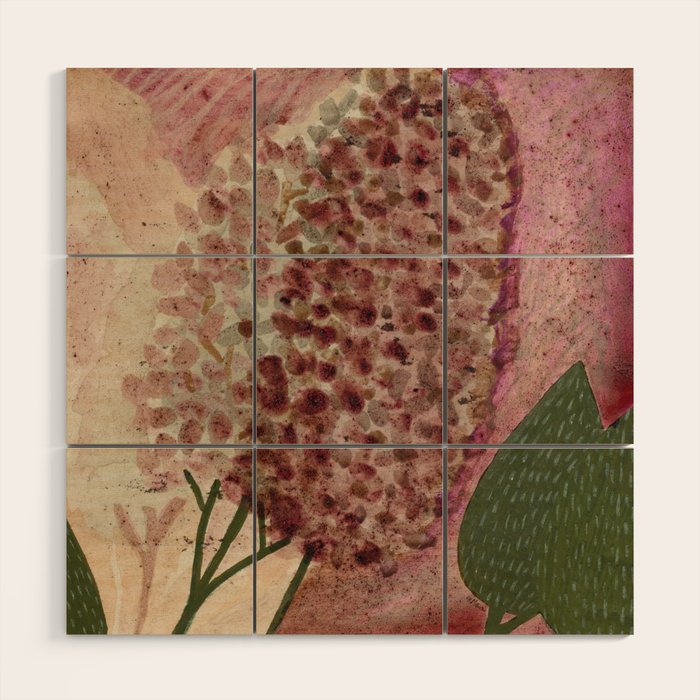 Garden Lilac Flower Painting in Purple & Peach Wood Wall Art Gallery Image 1