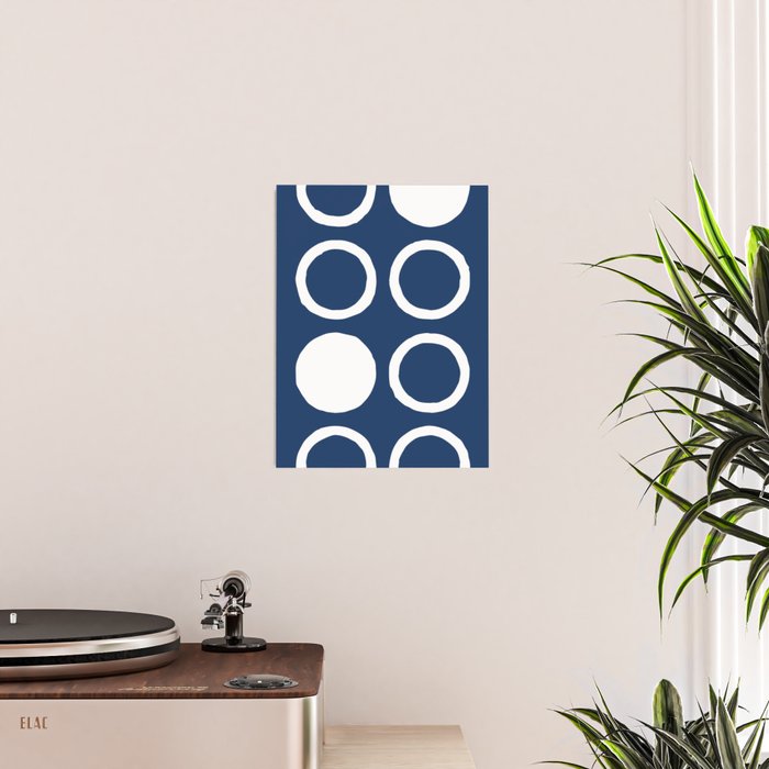 Mid Century Modern Circle and Dot Pattern 240 Navy Blue Poster Gallery Image 2
