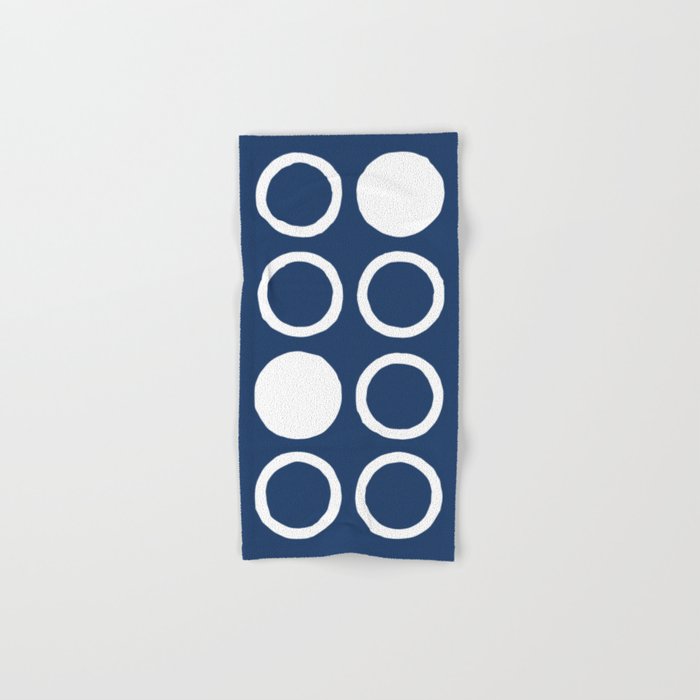 Mid Century Modern Circle and Dot Pattern 240 Navy Blue Bath Towel Gallery Image 1