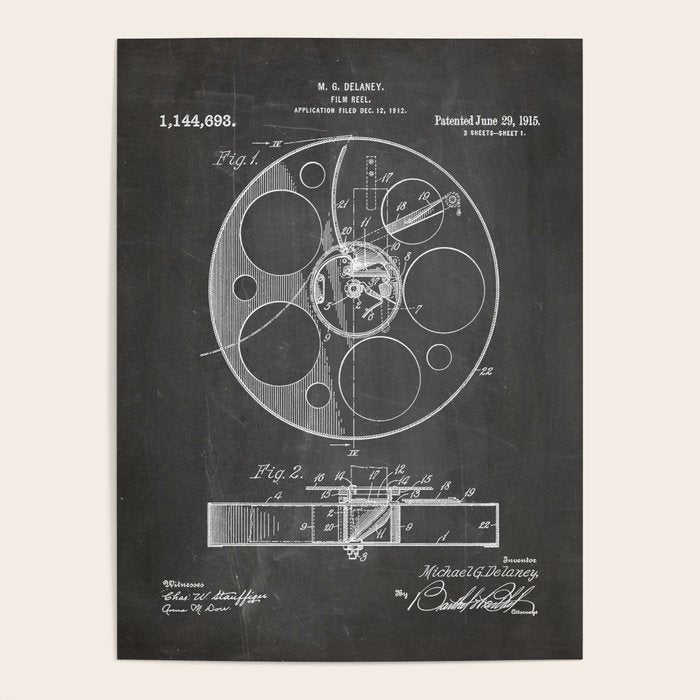 Film Reel Patent - Classic Cinema Art - Black Chalkboard Poster Gallery Image 4