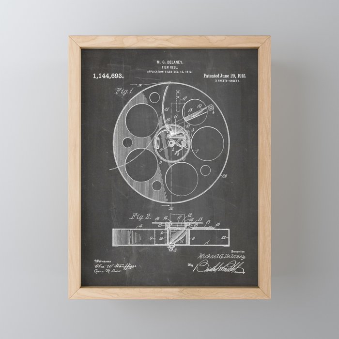 Film Reel Patent - Classic Cinema Art - Black Chalkboard Mini Art Print Gallery Image 1