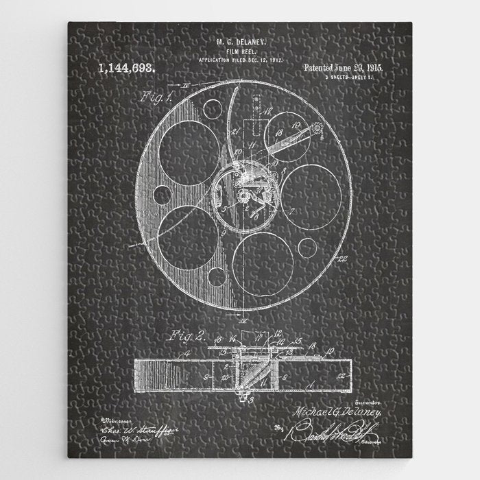 Film Reel Patent - Classic Cinema Art - Black Chalkboard Jigsaw Puzzle Gallery Image 1