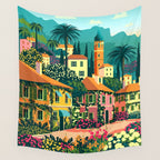 Romantic Italian Landscape Lake Como Colorful European Landscape Art Wall Tapestry Gallery Image 4